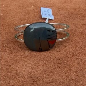 Artisan Cuff Bracelet with Glass Cabachon